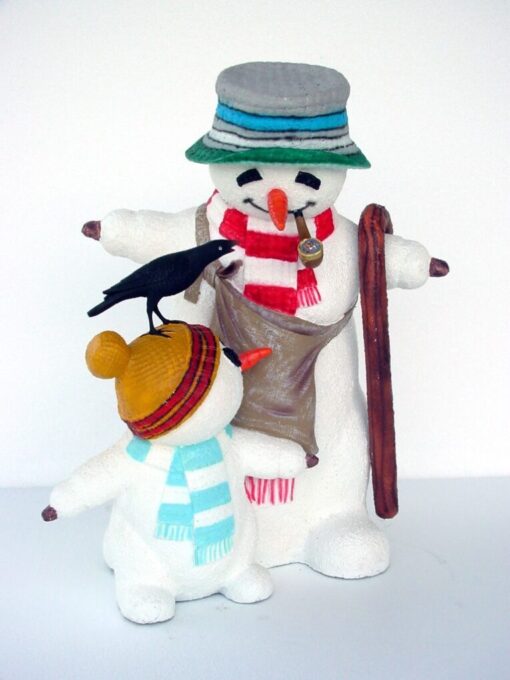 SNOWMAN WITH MINI SNOWMAN AND BIRD -2FT- JR 1972