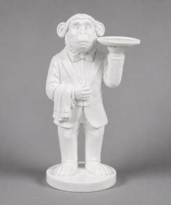 Chimpanzee Butler with Tray - James The Chimp 3ft - Paintable Primer Finish | JR 190039
