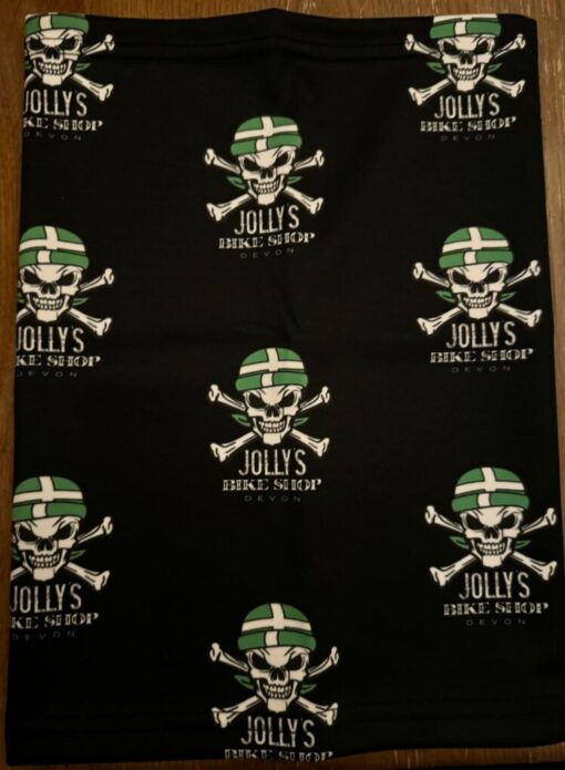 'JOLLY BIKE SHOP' BLACK SNOOD - multi small logos (green hat skulls) BSM-SN008 - Image 3