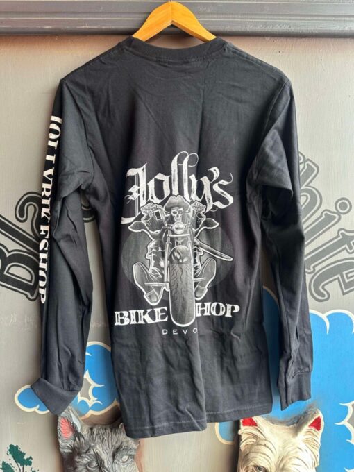 'JOLLY PIRATE BIKER' BLACK T-SHIRT LONG SLEEVED -logo on left breast, large on back and sleeve logo - BSM-TSL002