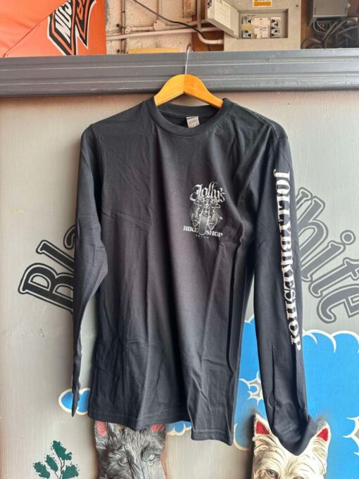 'JOLLY PIRATE BIKER' BLACK T-SHIRT LONG SLEEVED -logo on left breast, large on back and sleeve logo - BSM-TSL002 - Image 4