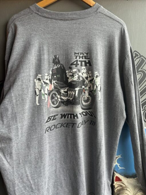 'ROCKET DAY #3' GREY T-SHIRT LONG SLEEVED - logo on front/back and sleeve - BSM-TSL006 - Image 2