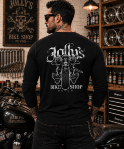 Alternative view of 'JOLLY PIRATE BIKER' BLACK T-SHIRT LONG SLEEVED - logo on left breast and back/ NO sleeve print | BSM-TSL001