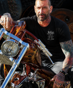'JOLLY PIRATE BIKER' T-SHIRT -with small logo on left breast and large logo on back | BSM-TS002