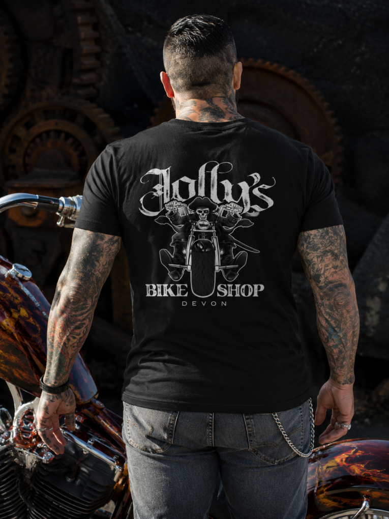 'JOLLY PIRATE BIKER' T-SHIRT -with small logo on left breast and large logo on back | BSM-TS002 - Image 3