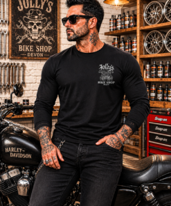 'JOLLY PIRATE BIKER' BLACK T-SHIRT LONG SLEEVED - logo on left breast and back/ NO sleeve print | BSM-TSL001