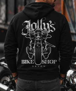 Alternative view of 'JOLLY PIRATE BIKER' HOODIE -logo on left breast, back and name on sleeve | BSM-HOOD001