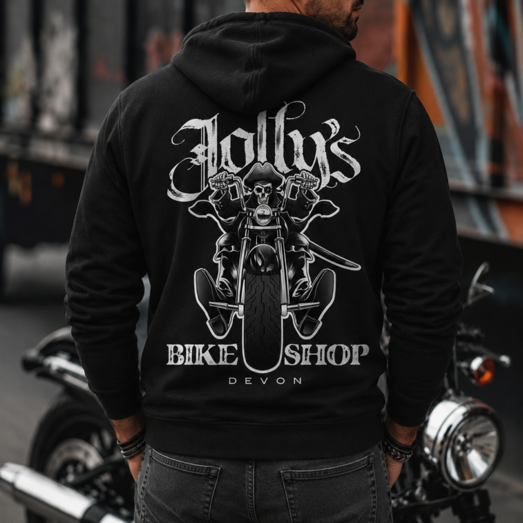 'JOLLY PIRATE BIKER' HOODIE -logo on left breast, back and name on sleeve | BSM-HOOD001 - Image 2