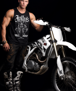 'JOLLY PIRATE BIKER' BLACK MENS ATHLETIC VEST  large front logo | BSM-V002