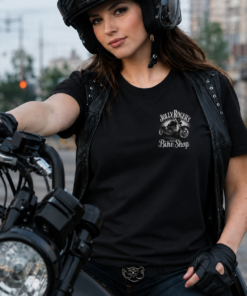 'JOLLY CLASSIC' LADIES T-SHIRT - small front Logo, large back with ROUNDED neck - BSM-WTS003