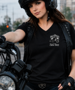 'JOLLY CLASSIC' LADIES T-SHIRT - small front Logo, large back with V-NECK - BSM-WTS004