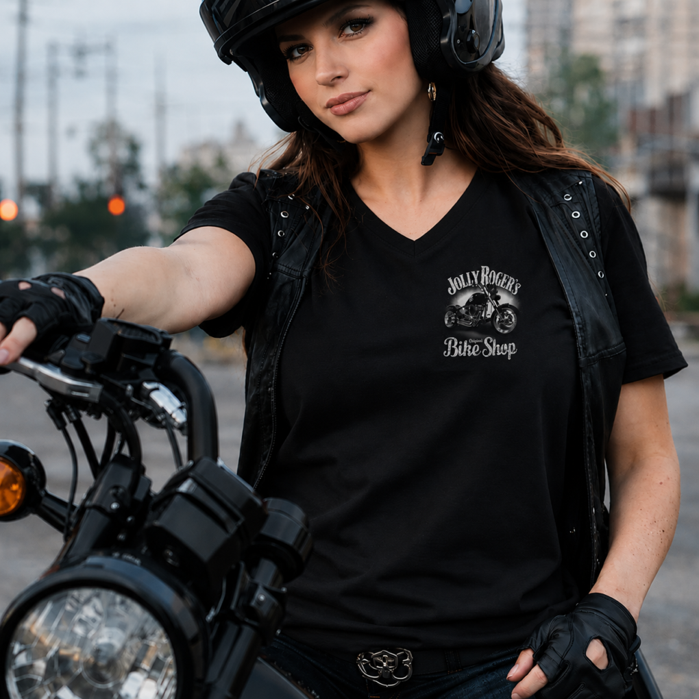 'JOLLY CLASSIC' LADIES T-SHIRT - small front Logo, large back with V-NECK - BSM-WTS004