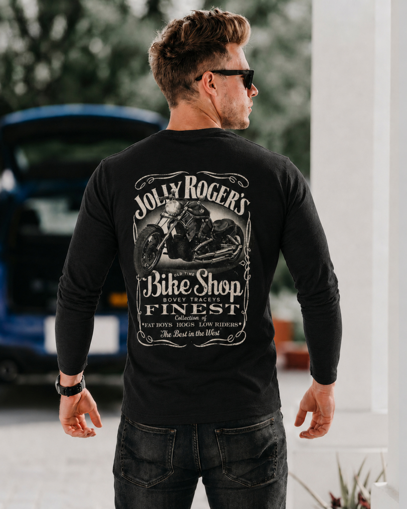 'JOLLY CLASSIC' BLACK T-SHIRT LONG SLEEVED - logo on breast and back with sleeve print | BSM-TSL004