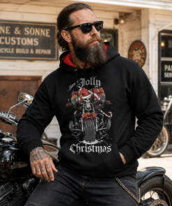 'JOLLY CHRISTMAS BIKER' HOODIE - front logo - BSM-HOOD009