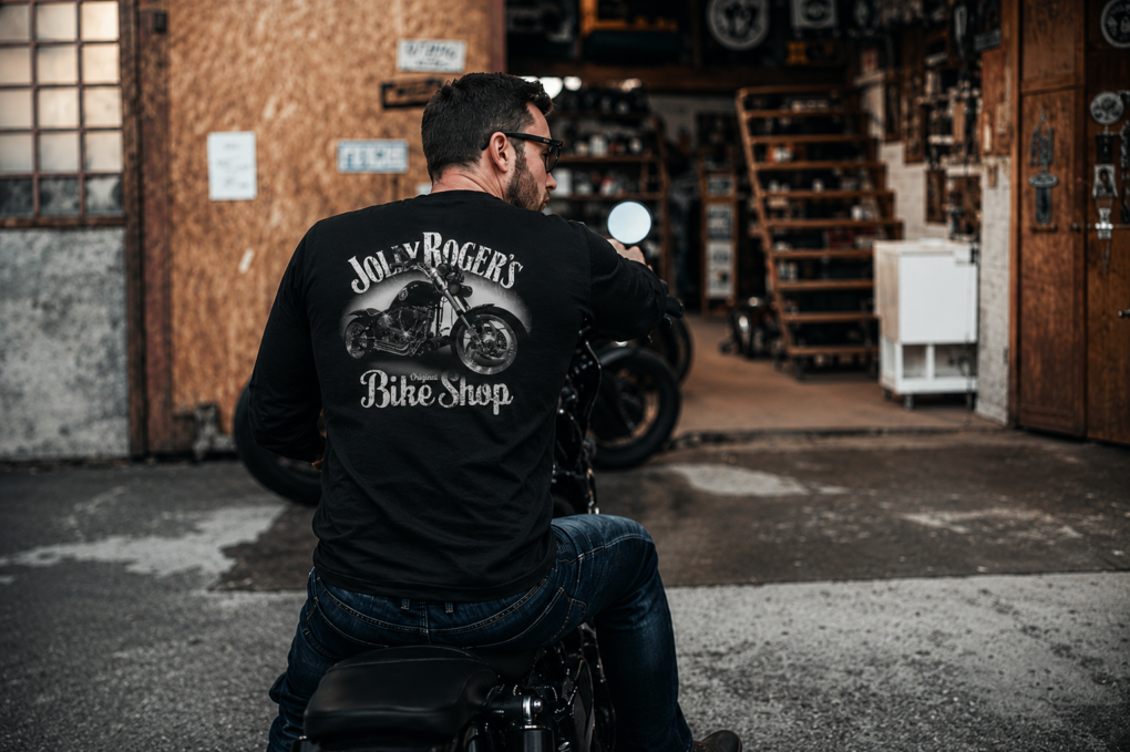 'JOLLY CLASSIC' BLACK T-SHIRT LONG SLEEVED - logo on left breast and back, plain sleeve | BSM-TSL003 - Image 3