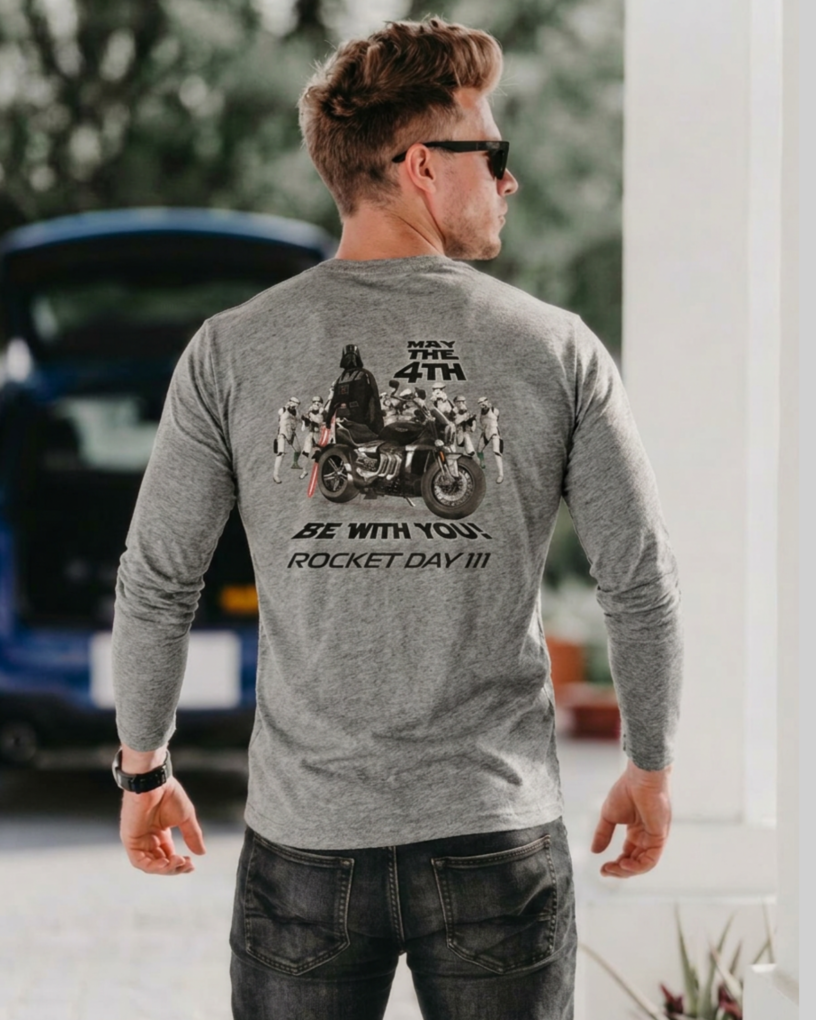 'ROCKET DAY #3' GREY T-SHIRT LONG SLEEVED - logo on front/back and sleeve | BSM-TSL006