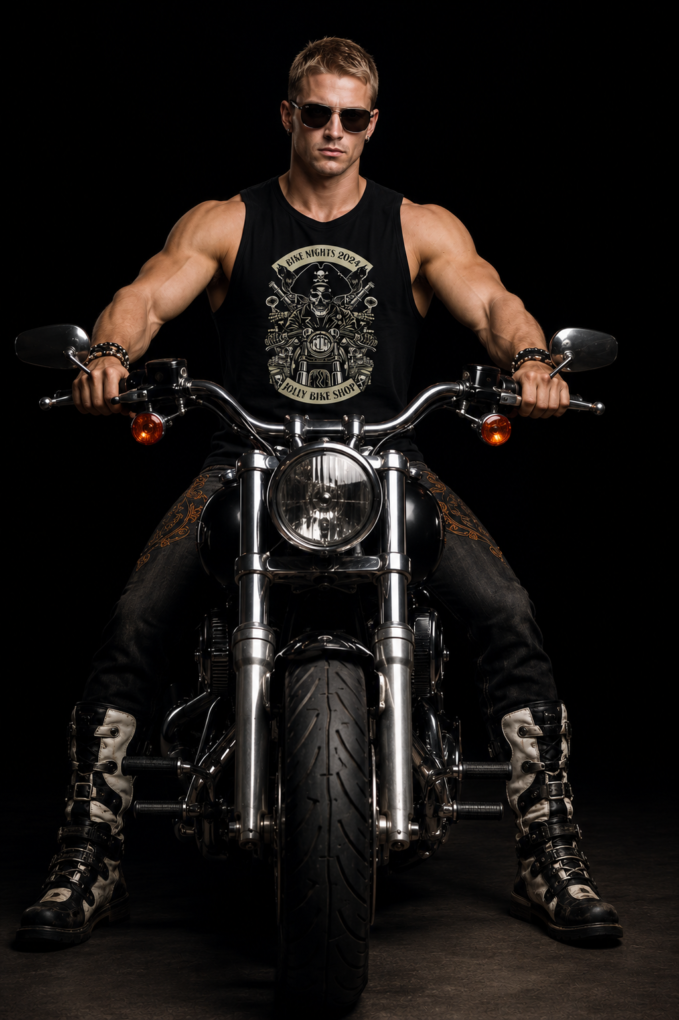 'JOLLY BIKE NIGHTS' 2024 MENS BLACK VEST large front logo | BSM-VS004