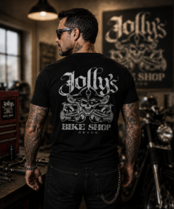 Alternative view of 2025 'JOLLY PIRATE SKULL' T-SHIRT Skull on chest, sleeve and large logo on back | BSM-TS022