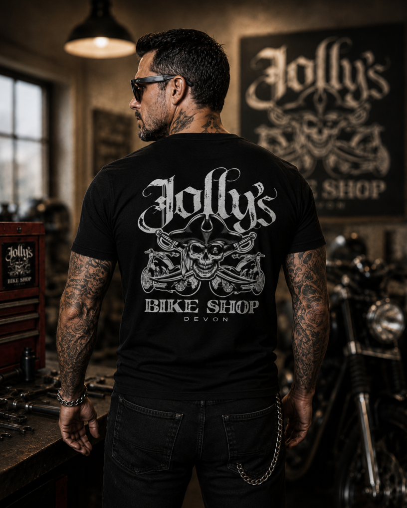 2025 'JOLLY PIRATE SKULL' T-SHIRT Skull on chest, sleeve and large logo on back | BSM-TS022 - Image 2
