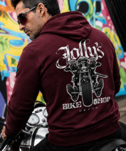 NEW 'JOLLY PIRATE BIKER' HOODIE Small pirate logo on left breast- large pirate biker on back and small pirate skull on sleeve | BSM-HOOD011