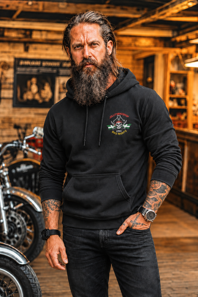 BIKE NIGHT 2026 HOODIE Small logo left breast- large logo on back - NO sleeve logo | BSM-HOOD016